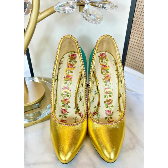 Gucci Metallic Nappa Kid Scamosciato Elaphe Snakeskin Pumps in Emerald Roccia - Picture 3 of 10